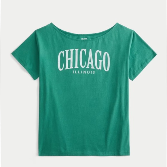 Chicago oversized off shoulder graphic tee emerald - Picture 2 of 5